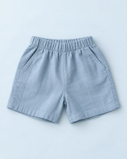 コットンリネン ハーフパンツ ブルー