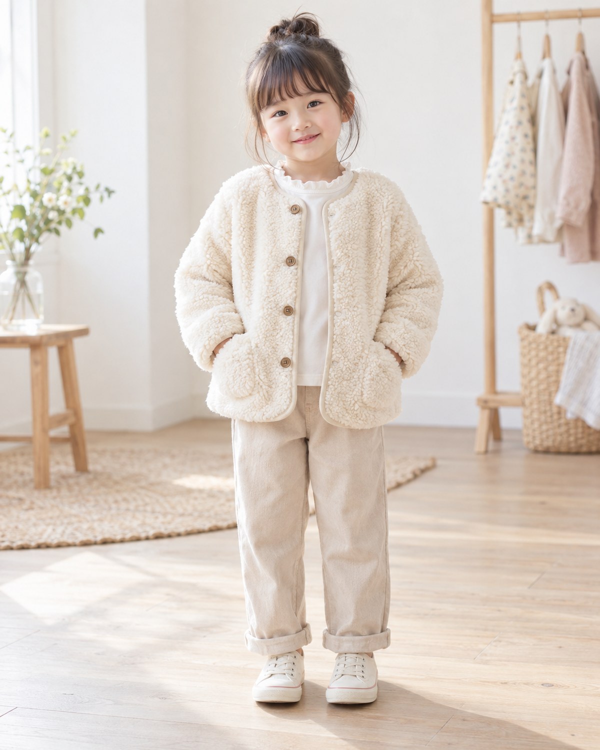 もこもこ ボアジャケット クリーム 着用イメージ