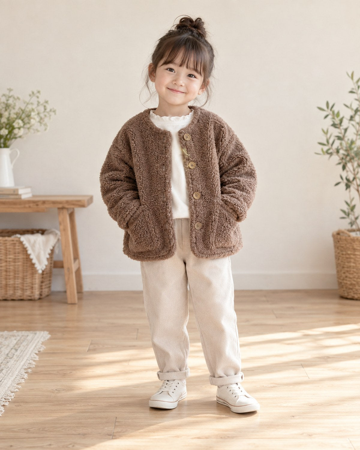 もこもこ ボアジャケット ブラウン 着用イメージ
