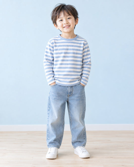 ボーダー 長袖Tシャツ ブルー 着用イメージ