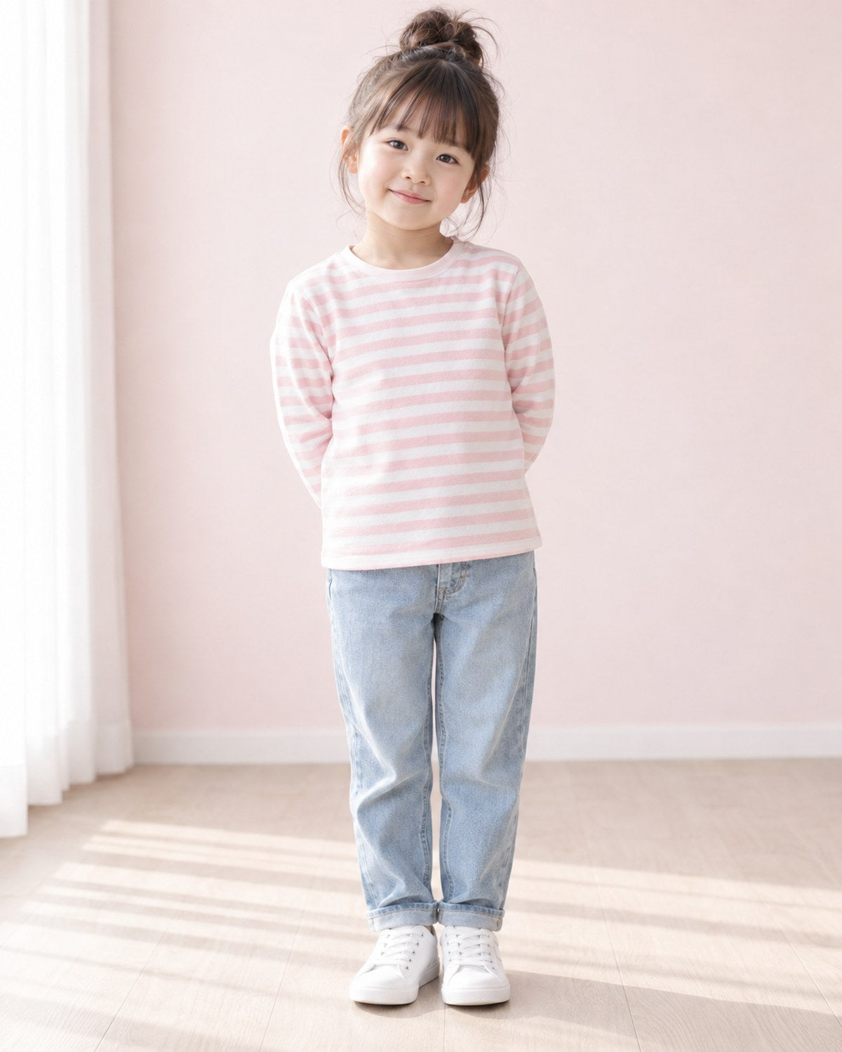 ボーダー 長袖Tシャツ ピンク 着用イメージ