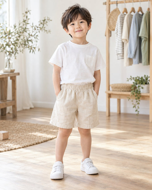 コットンリネン ハーフパンツ きなり 着用イメージ