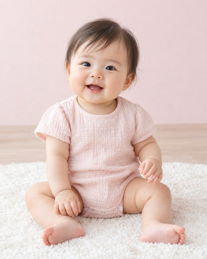 ダブルガーゼ 半袖ボディスーツ ピンク 着用イメージ