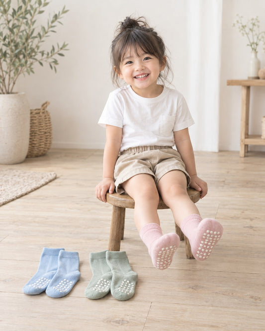 すべり止め付き ソックス 3足セット パステル 着用イメージ